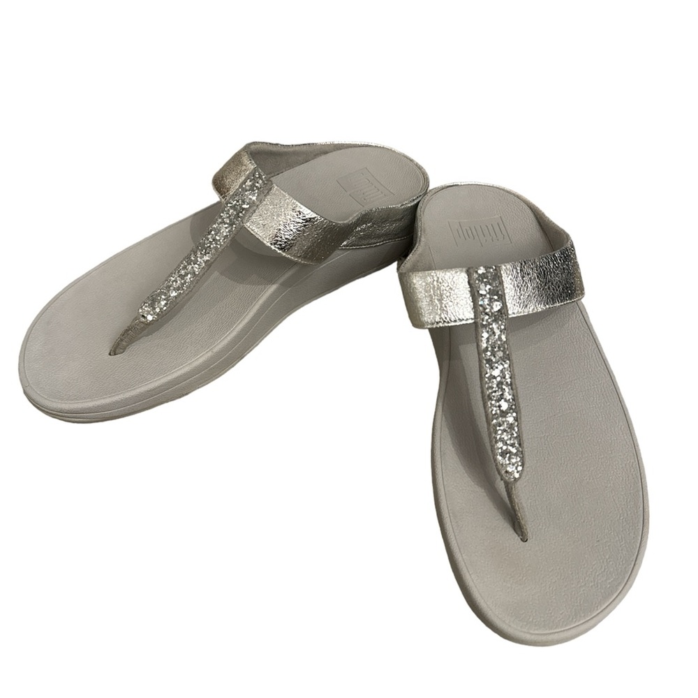 Women’s FitFlop Fino Glitzy Sandals- Silver Metallic Sparkle- Size 8